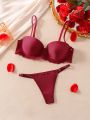 Valentines Women's Solid Color Patchwork Lace Lingerie Set