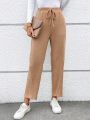 SHEIN LUNE Ladies' Solid Color Drawstring Waist Long Pants