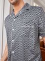 Men'S Zigzag Striped Design Color Block Short Sleeve Shirt And Shorts Homewear Set