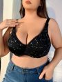 Plus Size Lace Trimmed Bra With Star Pattern Design