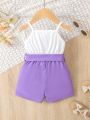 Baby Two Tone Button Detail Belted Cami Romper