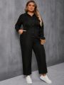 SHEIN Frenchy Plus Size Vacation Solid Color Front Button Jumpsuit