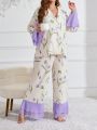 Tulip Print Plus Size Women'S Long Sleeve Pajama Set