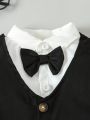 Multiple Pieces Baby Boy's Gentleman Style Buttoned Shirt With Bowtie, Suspender & Long Pants Four Piece Suit (Thin), Fall And Winter