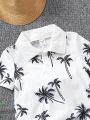 SHEIN Kids SUNSHNE Toddler Boys' Coconut Tree Printed Short Sleeve Polo Shirt For Summer