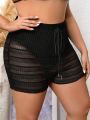 SHEIN Swim BohoFeel Plus Size 1pc Tie Waist Sheer Cover Up Shorts