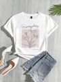 SHEIN Essnce Floral & Slogan Graphic Tee