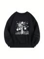 Slogan & Skull Print Thermal Pullover