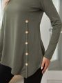 EMERY ROSE Button-Embellished Long-Sleeved T-Shirt