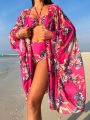 SHEIN Swim Vcay Floral Print Halter Neck Bikini Set