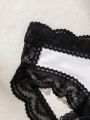 SHEIN Color Block Bowknot Decor Hollow Out Lace Patchwork Triangle Panties