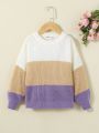 SHEIN Young Girl Color Block Drop Shoulder Sweater