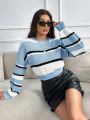 SHEIN Essnce Striped Pattern Drop Shoulder Sweater