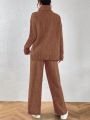 SHEIN Essnce Turtleneck Drop Shoulder Split Hem Sweater & Knit Pants