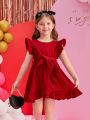 SHEIN Kids SUNSHNE Little Girls' Comfortable Casual Ruffle Hem Dress With Belt And Accessories For Summer