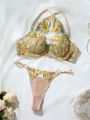 Floral Embroidery Mesh Splicing Sexy Lingerie Set