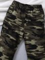 SHEIN Kids FANZEY Little Girls' Elastic Waist Camo Print Bell Bottom Pants