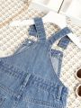 Toddler Girls' Water Washed Overalls Jumpsuit With Embroidery Detailing