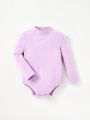 Cozy Cub Baby Girl Solid Color Long Sleeve Stand Collar Bodysuit Two Piece Set