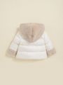 SHEIN Baby Girl Teddy Panel Raglan Sleeve Hooded Puffer Coat