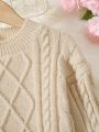 SHEIN Kids EVRYDAY Tween Girl Cable Knit Drop Shoulder Sweater Dress