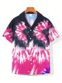 SHEIN Boys' Casual Street Gradient Tie Dyeing & Printed Short Sleeve Open Stitch Loose Shirt