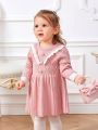 SHEIN Baby Girl Frill Trim Button Front Pleated Hem Sweater Dress