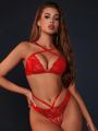 SHEIN Classic Sexy Women's Valentine'S Day Sexy Lace Cross Back Lingerie Set
