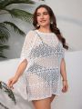 SHEIN Swim BohoFeel Plus Size 1pc Eyelet Knitted Batwing Sleeve Cover Up