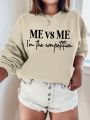 Casual Round Neck Sweatshirt With Text Graphic