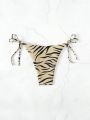 SHEIN Swim Vcay Women's Zebra Pattern Knotted Side Bikini Bottom