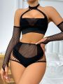 Fishnet Lingerie Set With 1pair Oversleeves