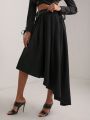 Daniel Watson Solid Asymmetrical Hem Buckle Waist Skirt