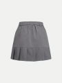 SHEIN Teen Girl Flap Pocket Pleated Hem Cargo Skirt