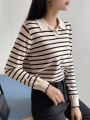 DAZY Striped Polo Collar Sweater