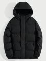 SHEIN Men Slant Pockets Hooded Puffer Coat