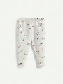 Cozy Cub Baby Girl Snug Fit Cherry Letter Print Round Neck Long Sleeve Pullover And Long Pants Pajama Set, 4pcs