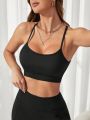 SHEIN Yoga Basic Women's Mesh Patchwork Back Cross Sports Bra