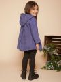 Little Girls' Purple Hooded Pleated Denim Jacket And Coat