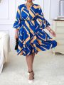 SHEIN Essnce Plus Allover Print Flounce Sleeve Ruffle Hem Dress Without Belt