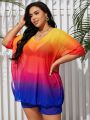 SHEIN Swim Vcay Plus Size Women's Ombre V-Neck Kaftan Maxi Dress