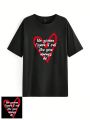 Cold Women'S Heart Shaped Slogan Printed Loose Fit T-Shirt With Small Round Neck