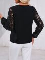 Women's Hollow Out Lace Splicing Shell Edge Collar Shirt