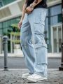 Men Flap Pocket Side Cargo Jeans