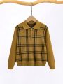 SHEIN Kids Academe Tween Boy Plaid Pattern Quarter Zip Sweater