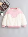 SHEIN Kids QTFun Girl's Woolen Sweater Little Girl's Pullover Coat Plus Velvet Thickened Coat