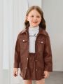 SHEIN Young Girl Flap Pocket Drop Shoulder PU Leather Coat