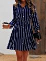 Random Striped Pattern Shirt Dress