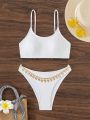 SHEIN Swim Chicsea Ladies' Monochrome Swimsuit Set (Accessories Random)