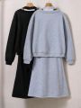 Teen Girls' Drop Shoulder Long Sleeve Sweatshirt And Halter Neck Dress 2pcs/Set